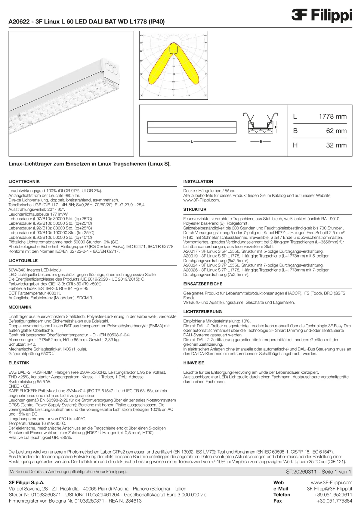 A20622 - 3F Linux L 60 LED DALI BAT WD L1778 (IP40) - Datasheet - de