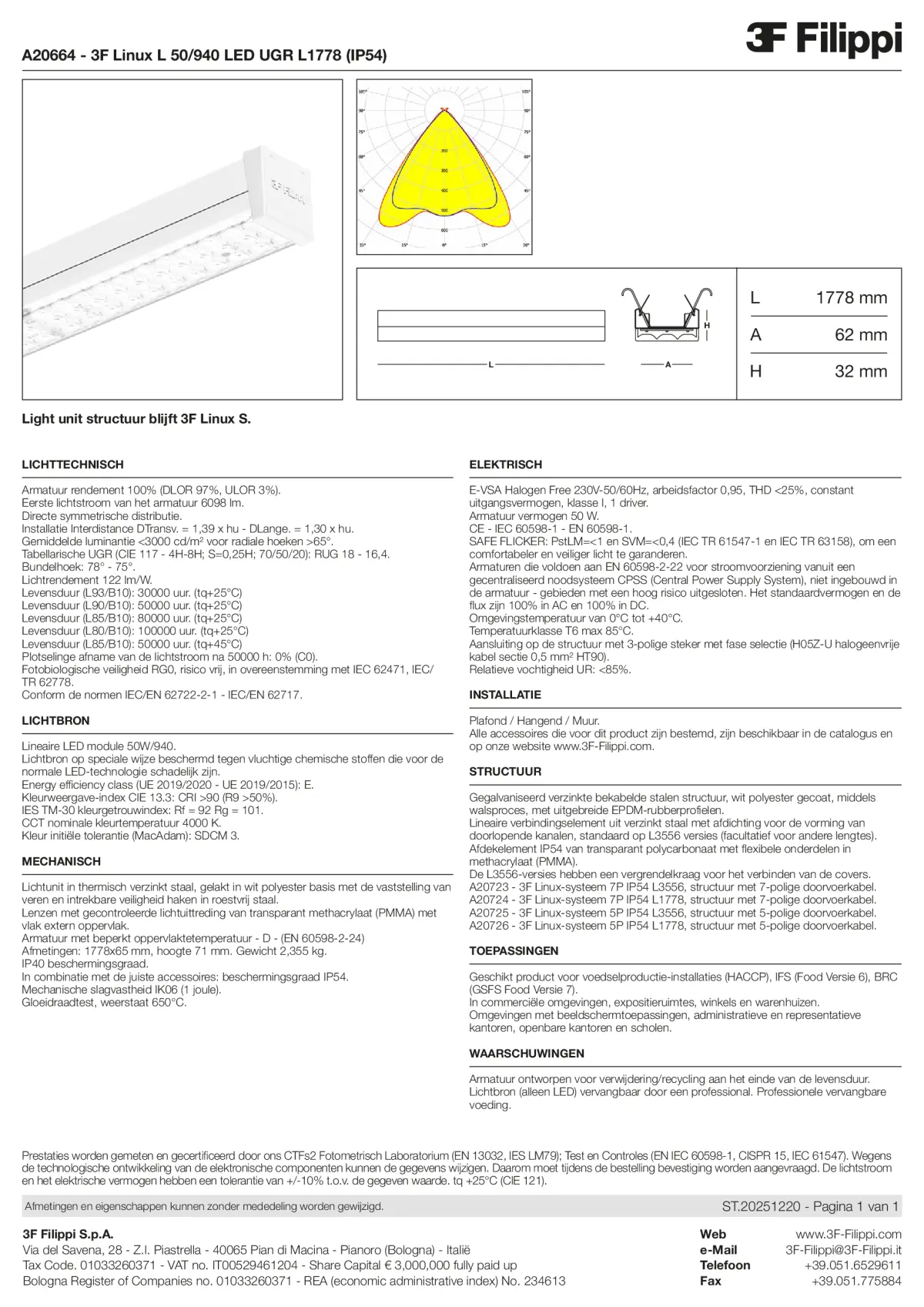 A20664 - 3F Linux L 50-940 LED UGR L1778 (IP54) - Datasheet - nl