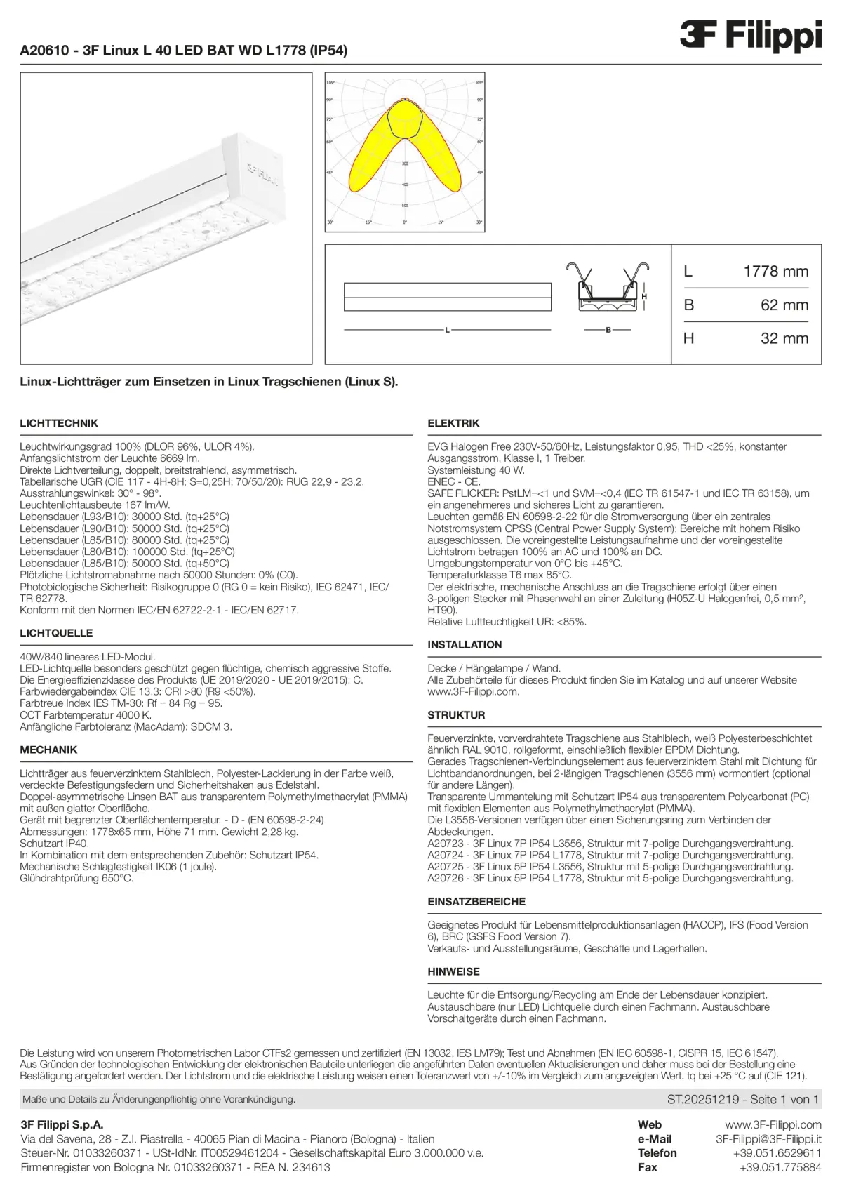 A20610 - 3F Linux L 40 LED BAT WD L1778 (IP54) - Datasheet - de