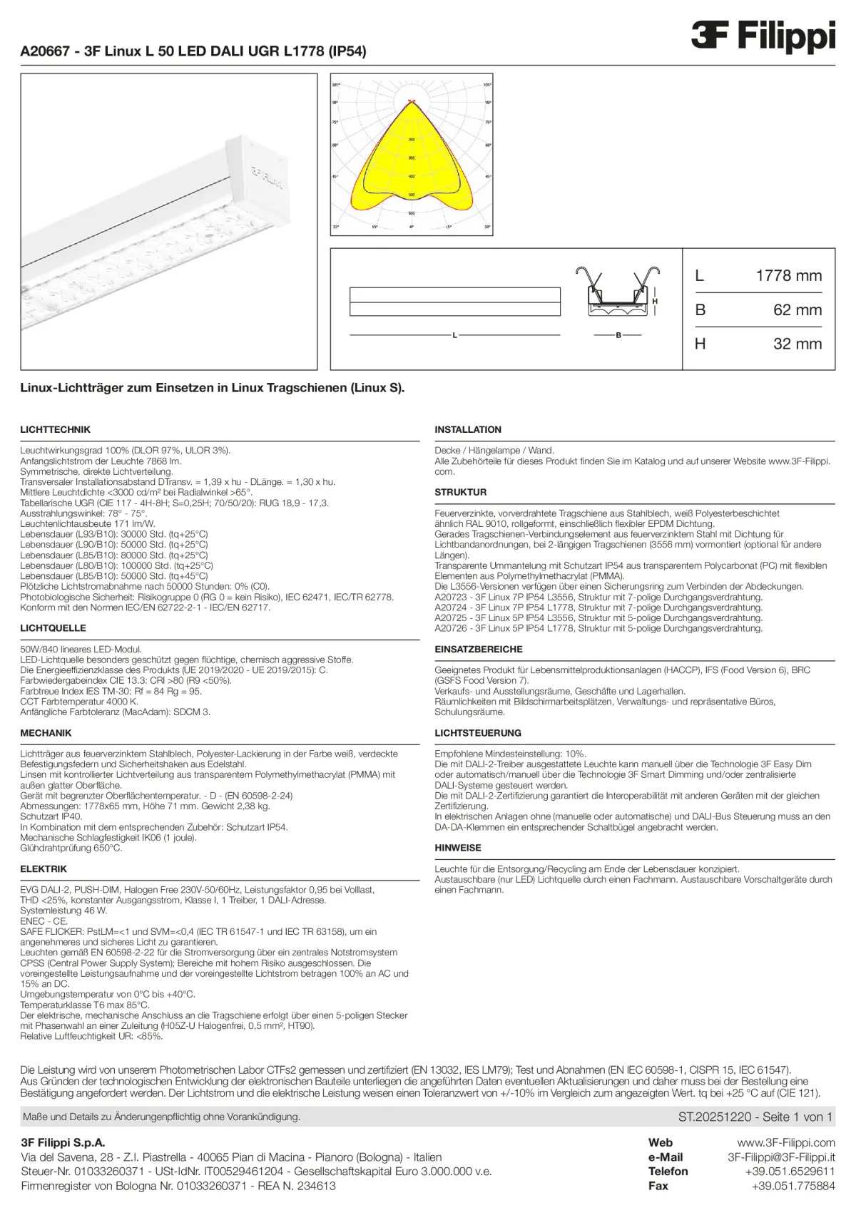 A20667 - 3F Linux L 50 LED DALI UGR L1778 (IP54) - Datasheet - de