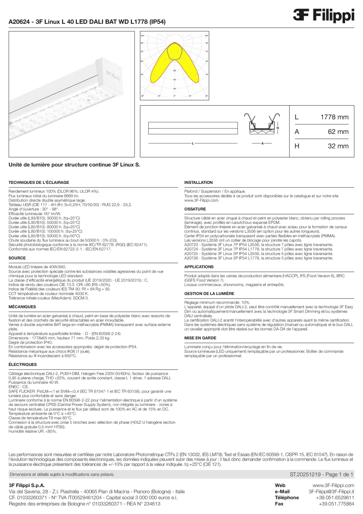 A20624 - 3F Linux L 40 LED DALI BAT WD L1778 (IP54) - Datasheet - fr