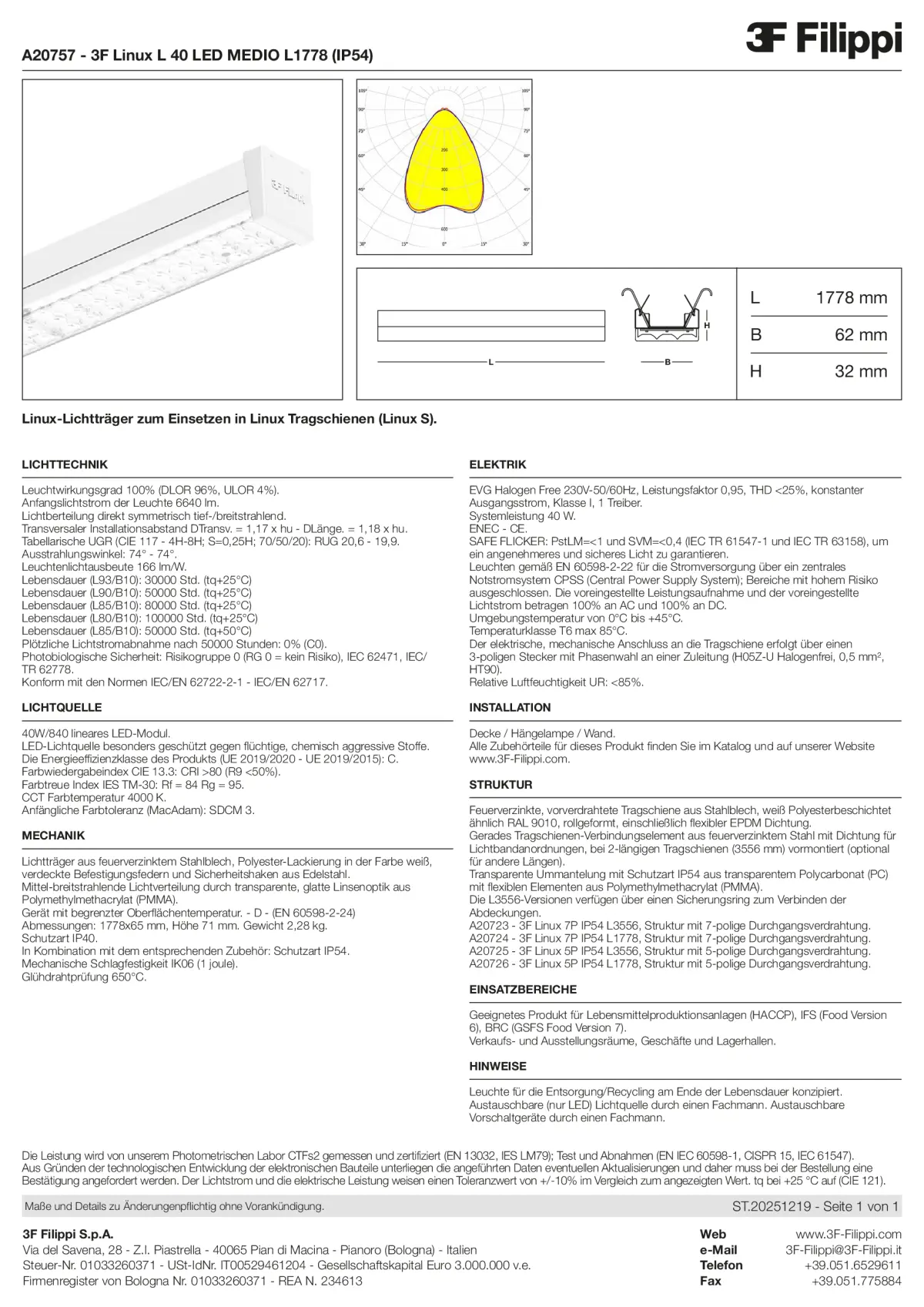 A20757 - 3F Linux L 40 LED MEDIO L1778 (IP54) - Datasheet - de