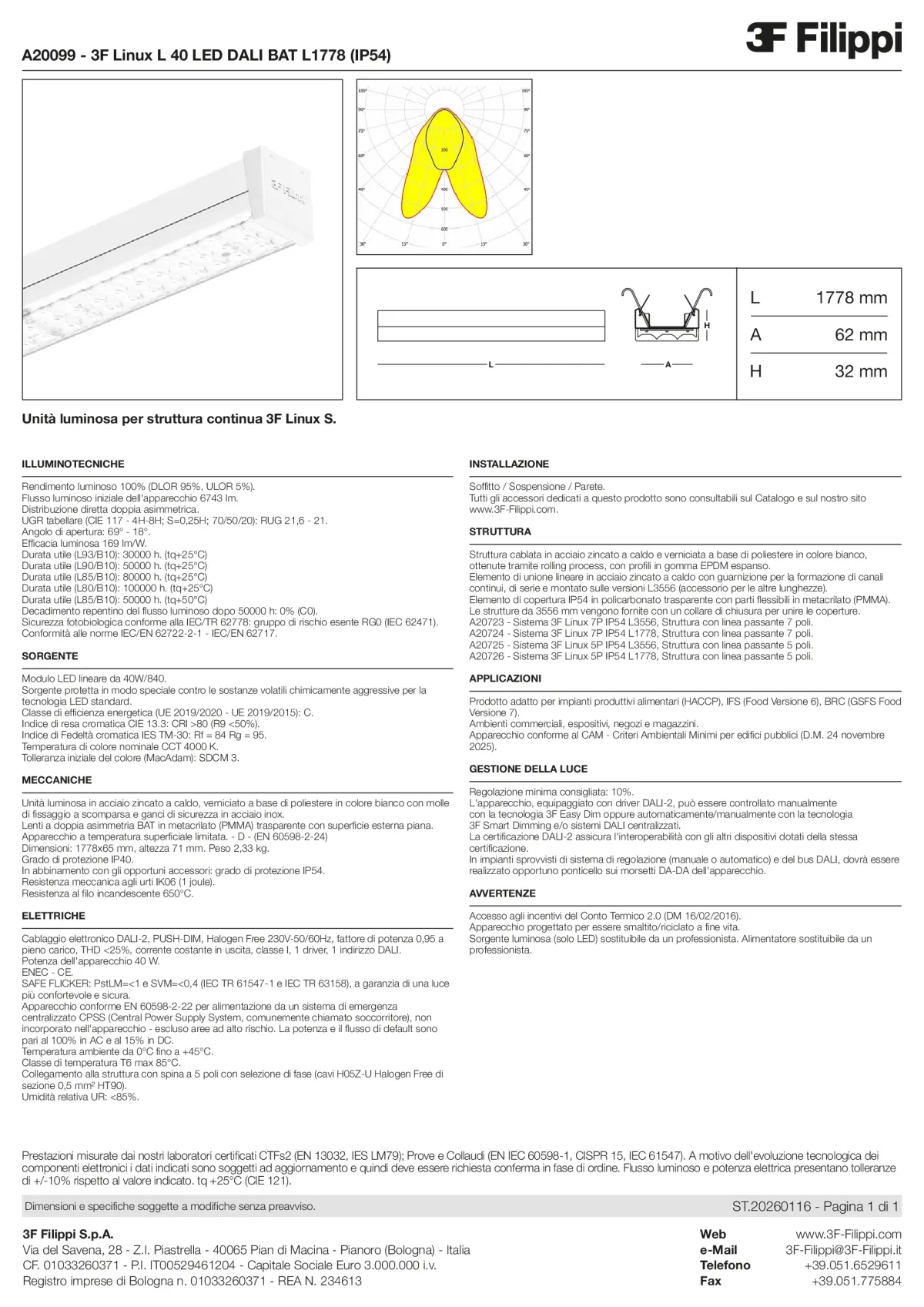 A20099 - 3F Linux L 40 LED DALI BAT L1778 (IP54) - Datasheet - it