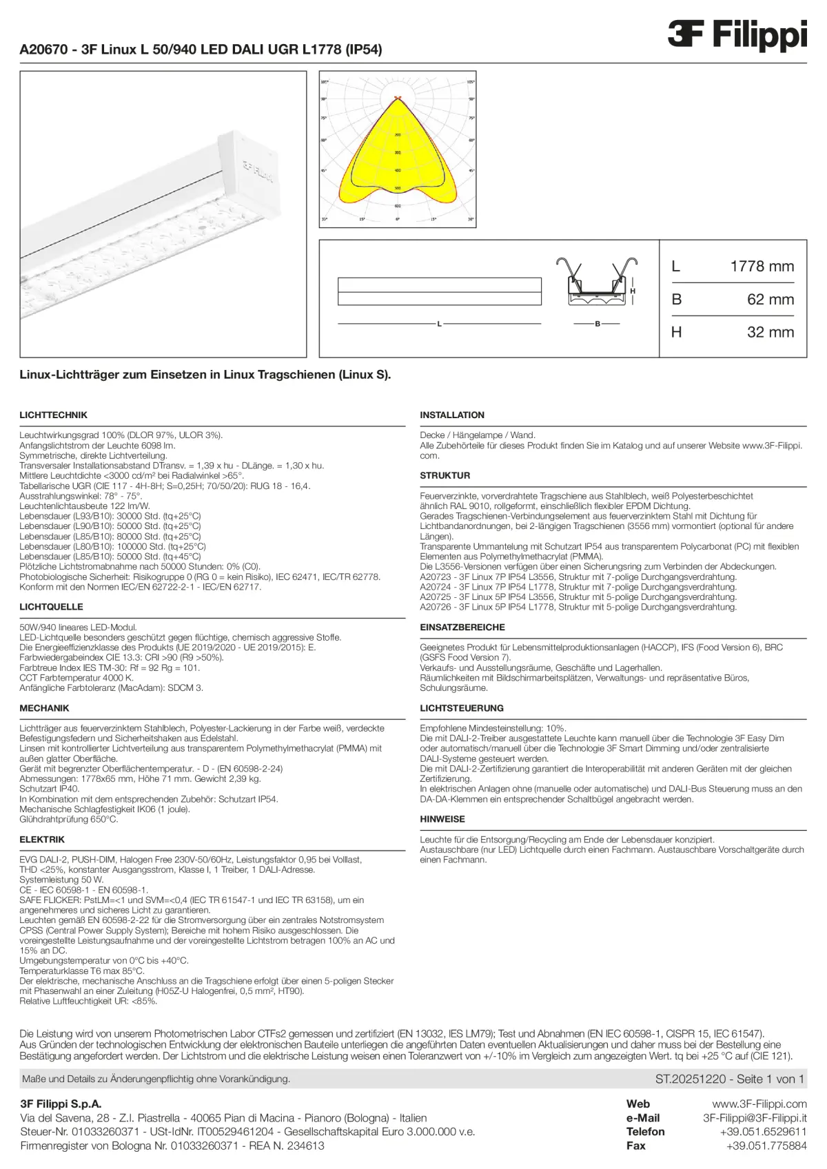 A20670 - 3F Linux L 50-940 LED DALI UGR L1778 (IP54) - Datasheet - de