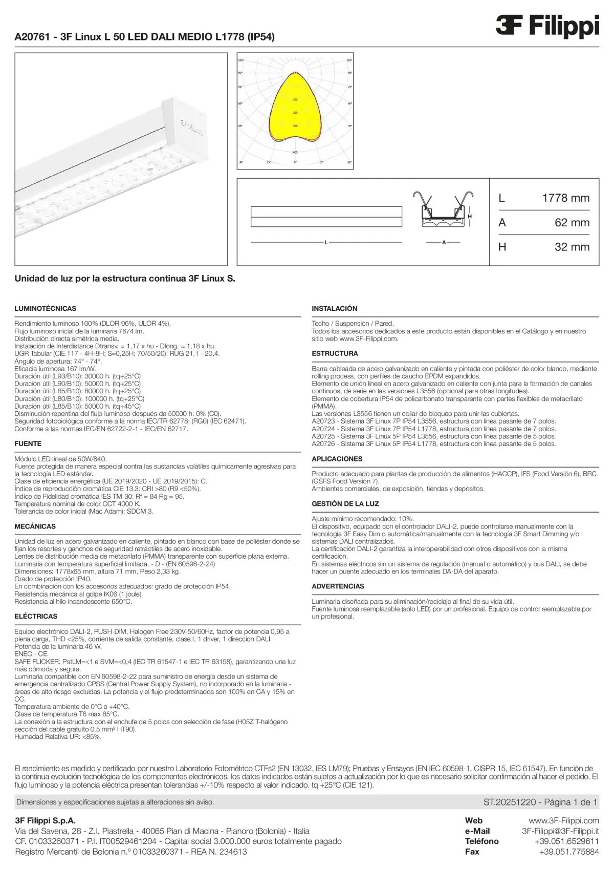 A20761 - 3F Linux L 50 LED DALI MEDIO L1778 (IP54) - Datasheet - es