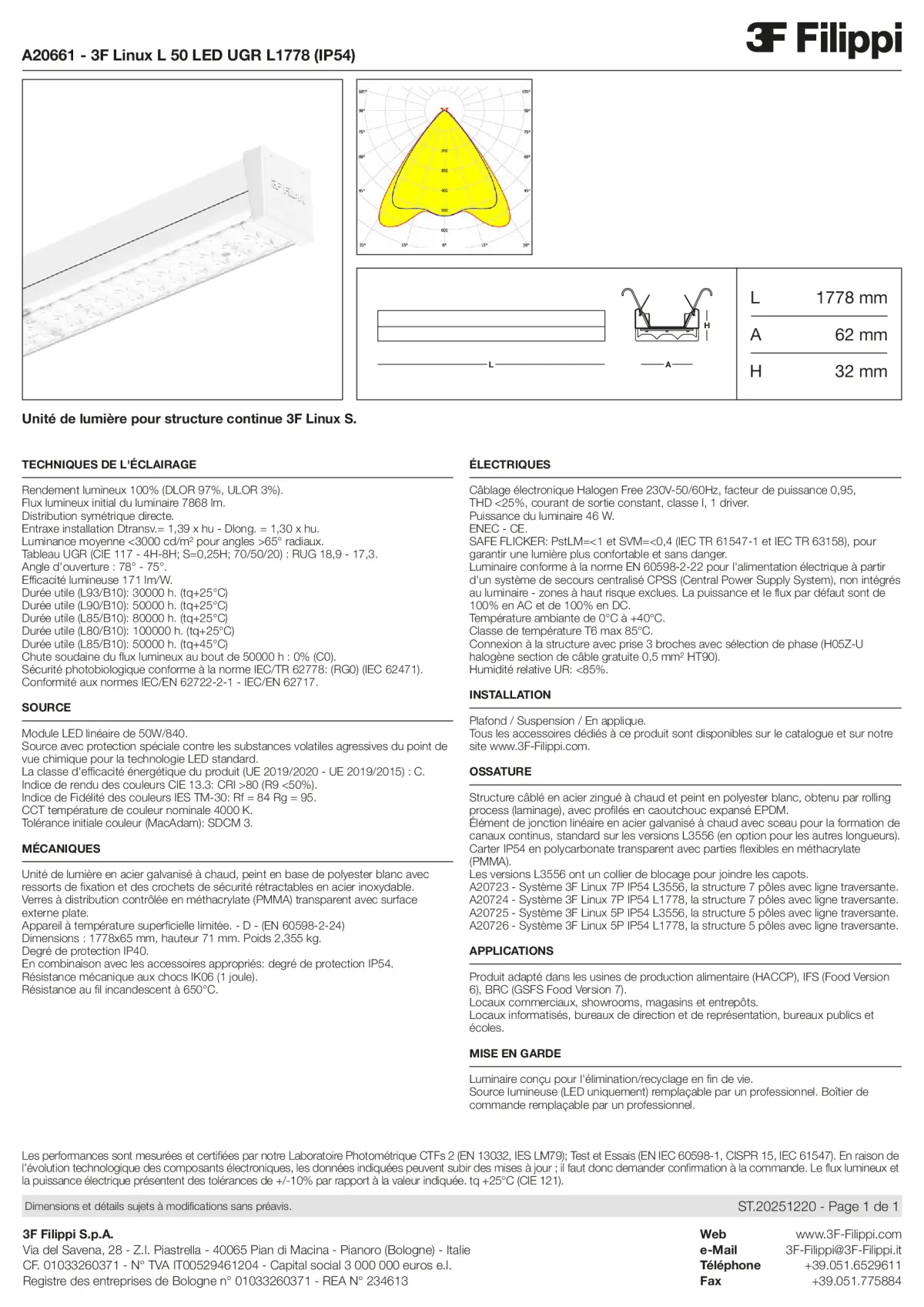 A20661 - 3F Linux L 50 LED UGR L1778 (IP54) - Datasheet - fr