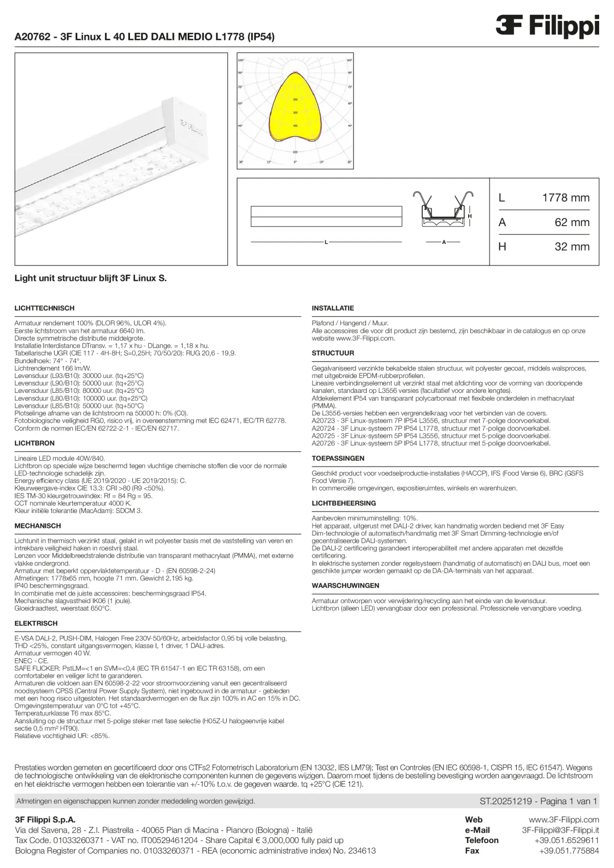 A20762 - 3F Linux L 40 LED DALI MEDIO L1778 (IP54) - Datasheet - nl