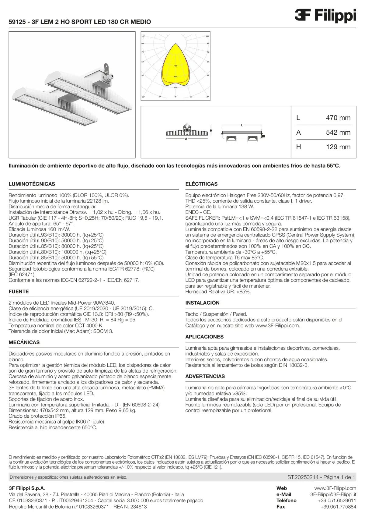 59125 - 3F LEM 2 HO SPORT LED 180 CR MEDIO - Datasheet - es