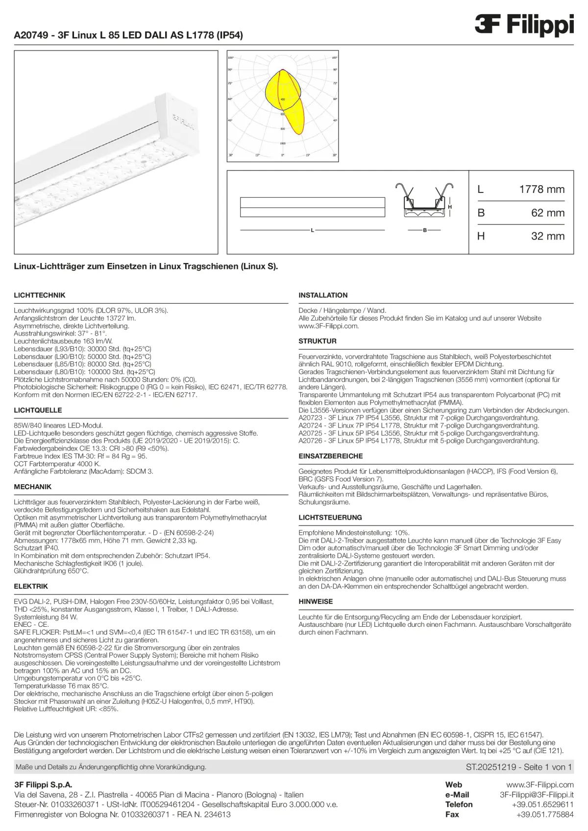 A20749 - 3F Linux L 85 LED DALI AS L1778 (IP54) - Datasheet - de