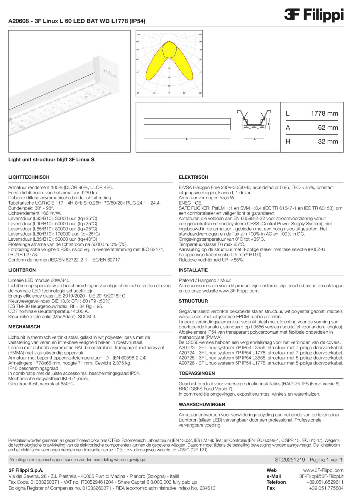 A20608 - 3F Linux L 60 LED BAT WD L1778 (IP54) - Datasheet - nl