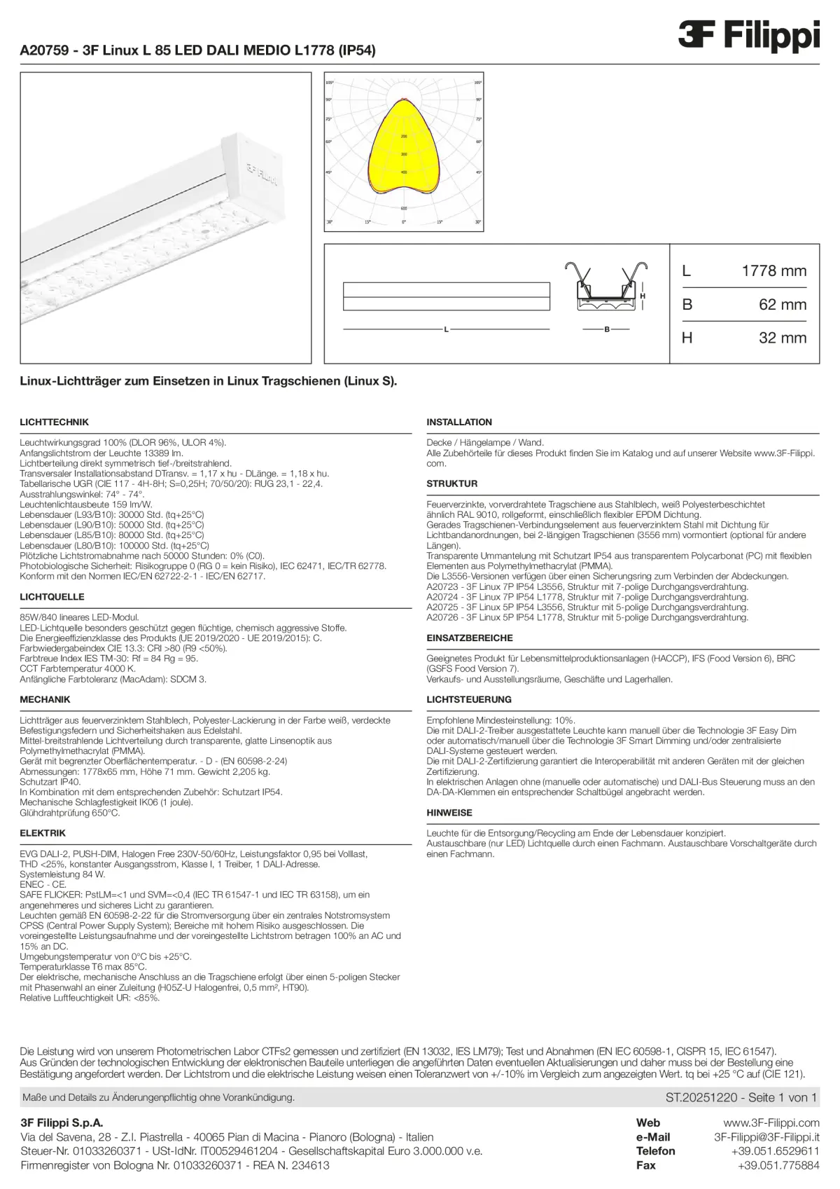 A20759 - 3F Linux L 85 LED DALI MEDIO L1778 (IP54) - Datasheet - de