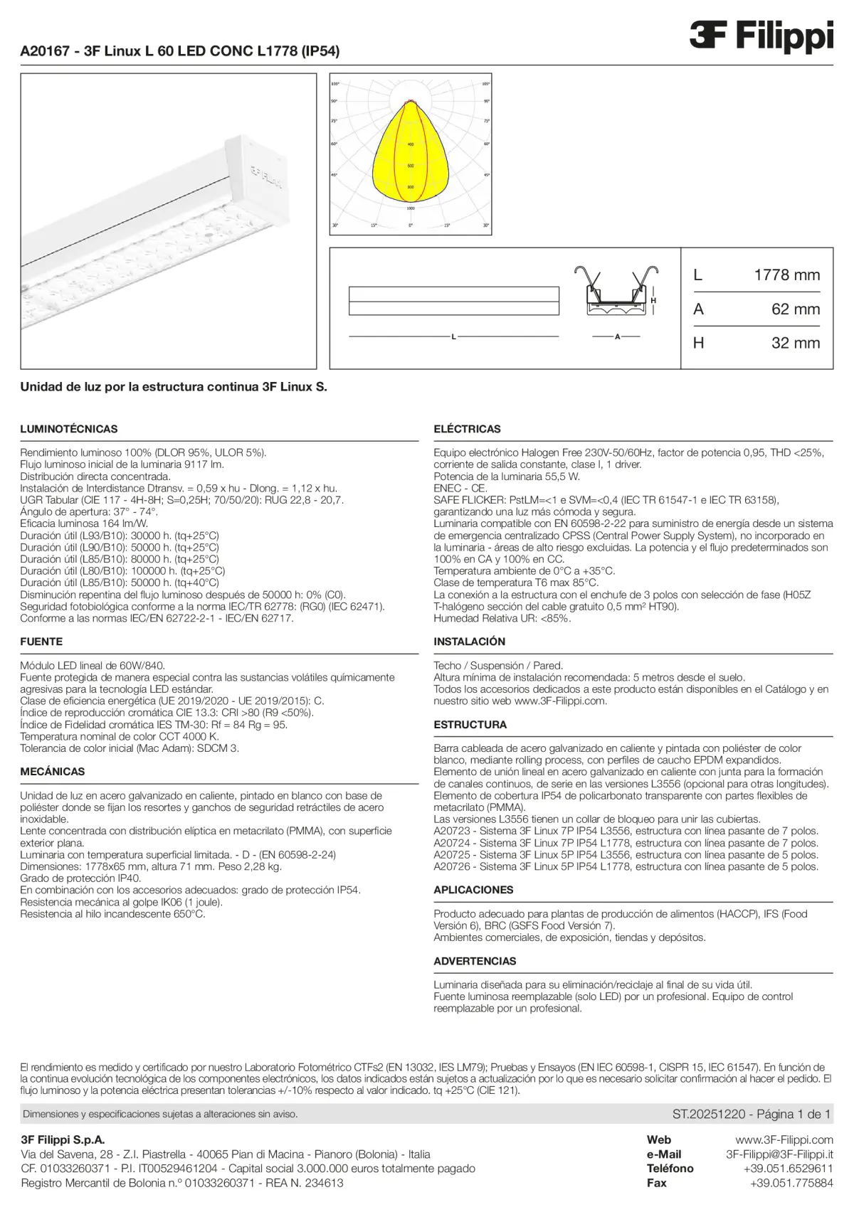 A20167 - 3F Linux L 60 LED CONC L1778 (IP54) - Datasheet - es