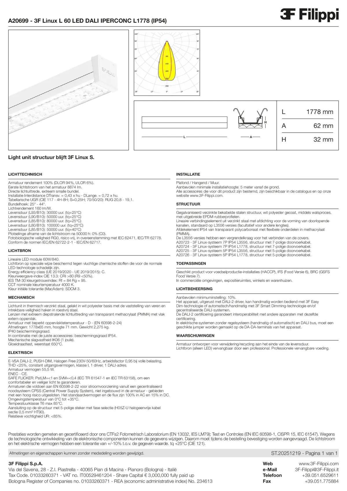 A20699 - 3F Linux L 60 LED DALI IPERCONC L1778 (IP54) - Datasheet - nl