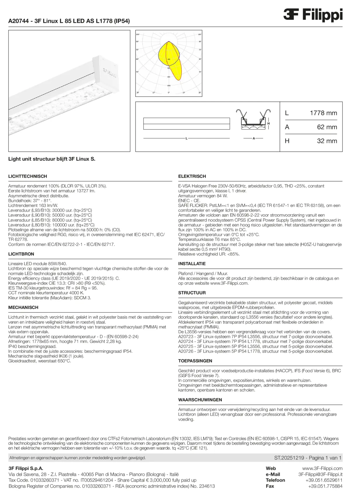 A20744 - 3F Linux L 85 LED AS L1778 (IP54) - Datasheet - nl