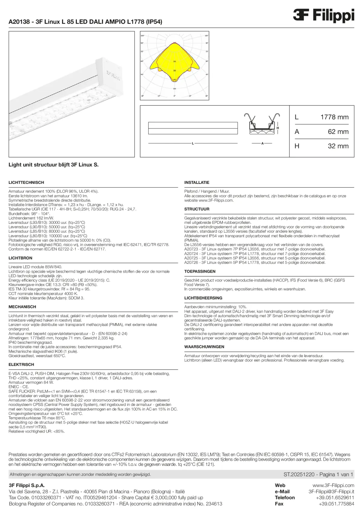 A20138 - 3F Linux L 85 LED DALI AMPIO L1778 (IP54) - Datasheet - nl