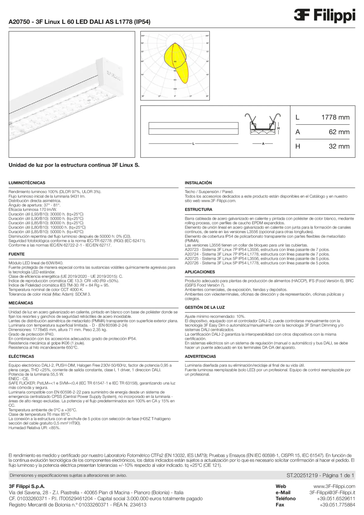 A20750 - 3F Linux L 60 LED DALI AS L1778 (IP54) - Datasheet - es