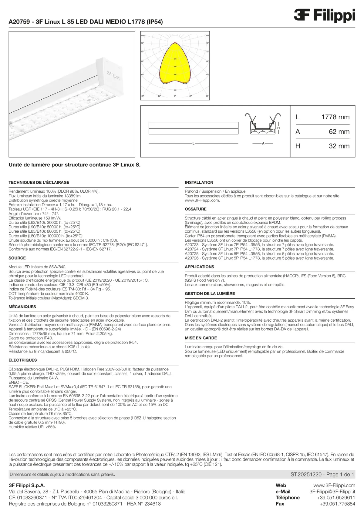 A20759 - 3F Linux L 85 LED DALI MEDIO L1778 (IP54) - Datasheet - fr