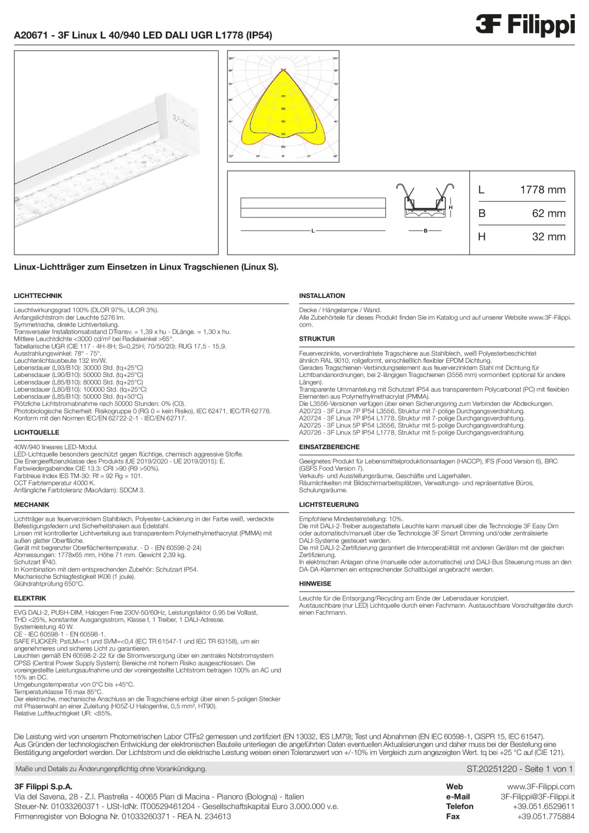 A20671 - 3F Linux L 40-940 LED DALI UGR L1778 (IP54) - Datasheet - de