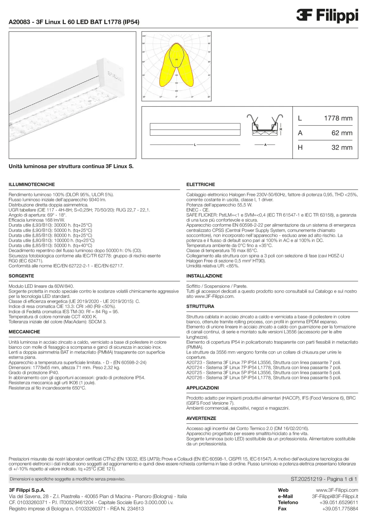 A20083 - 3F Linux L 60 LED BAT L1778 (IP54) - Datasheet - it