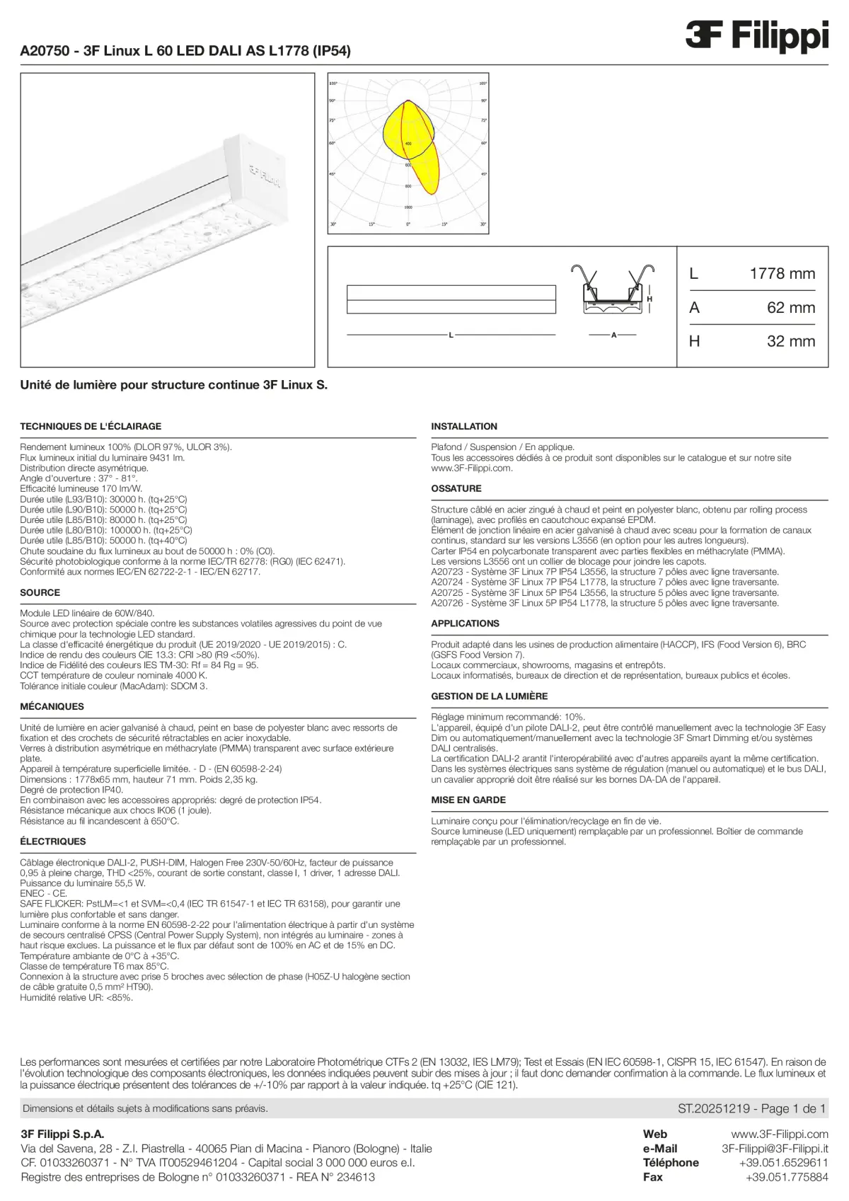 A20750 - 3F Linux L 60 LED DALI AS L1778 (IP54) - Datasheet - fr