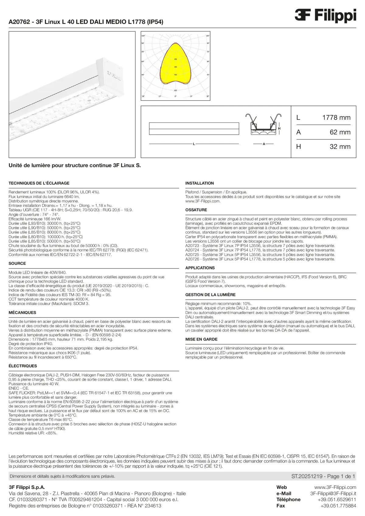 A20762 - 3F Linux L 40 LED DALI MEDIO L1778 (IP54) - Datasheet - fr