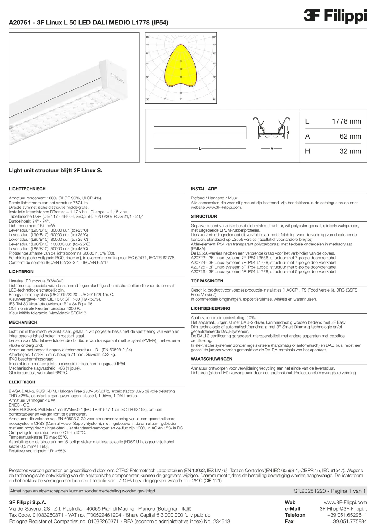 A20761 - 3F Linux L 50 LED DALI MEDIO L1778 (IP54) - Datasheet - nl