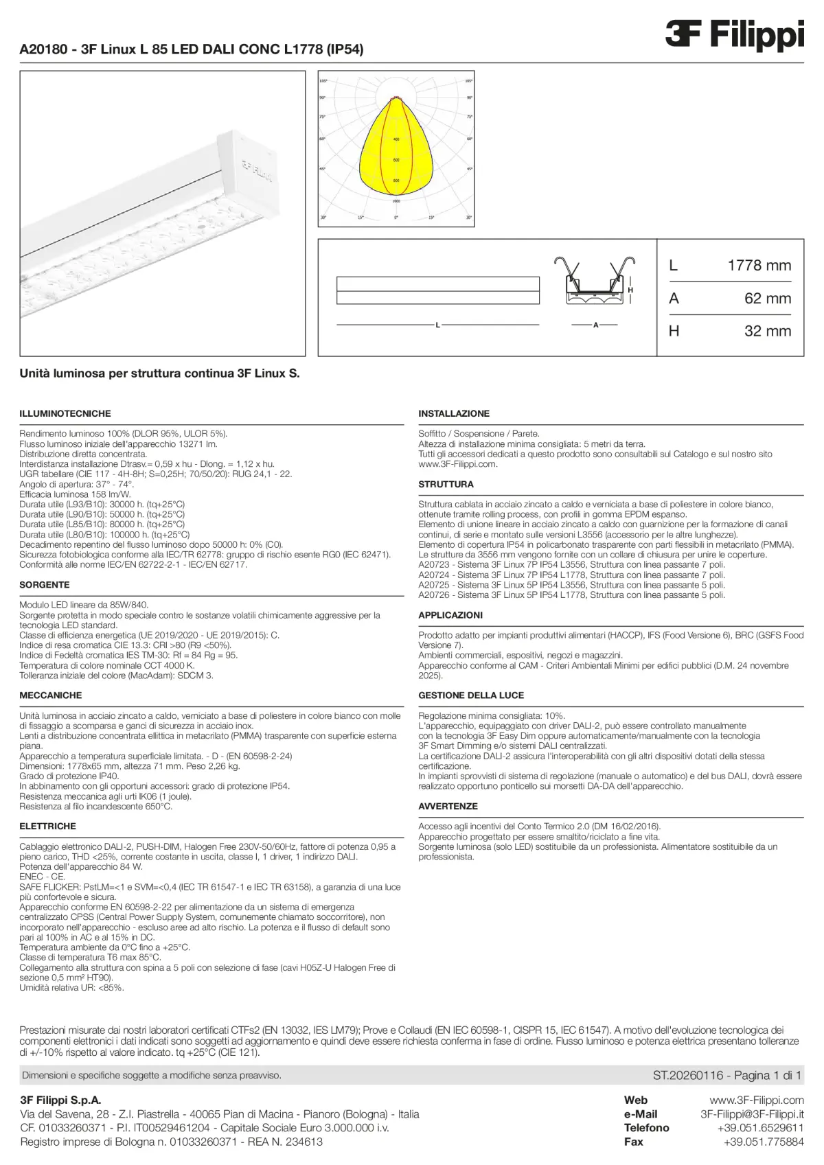 A20180 - 3F Linux L 85 LED DALI CONC L1778 (IP54) - Datasheet - it