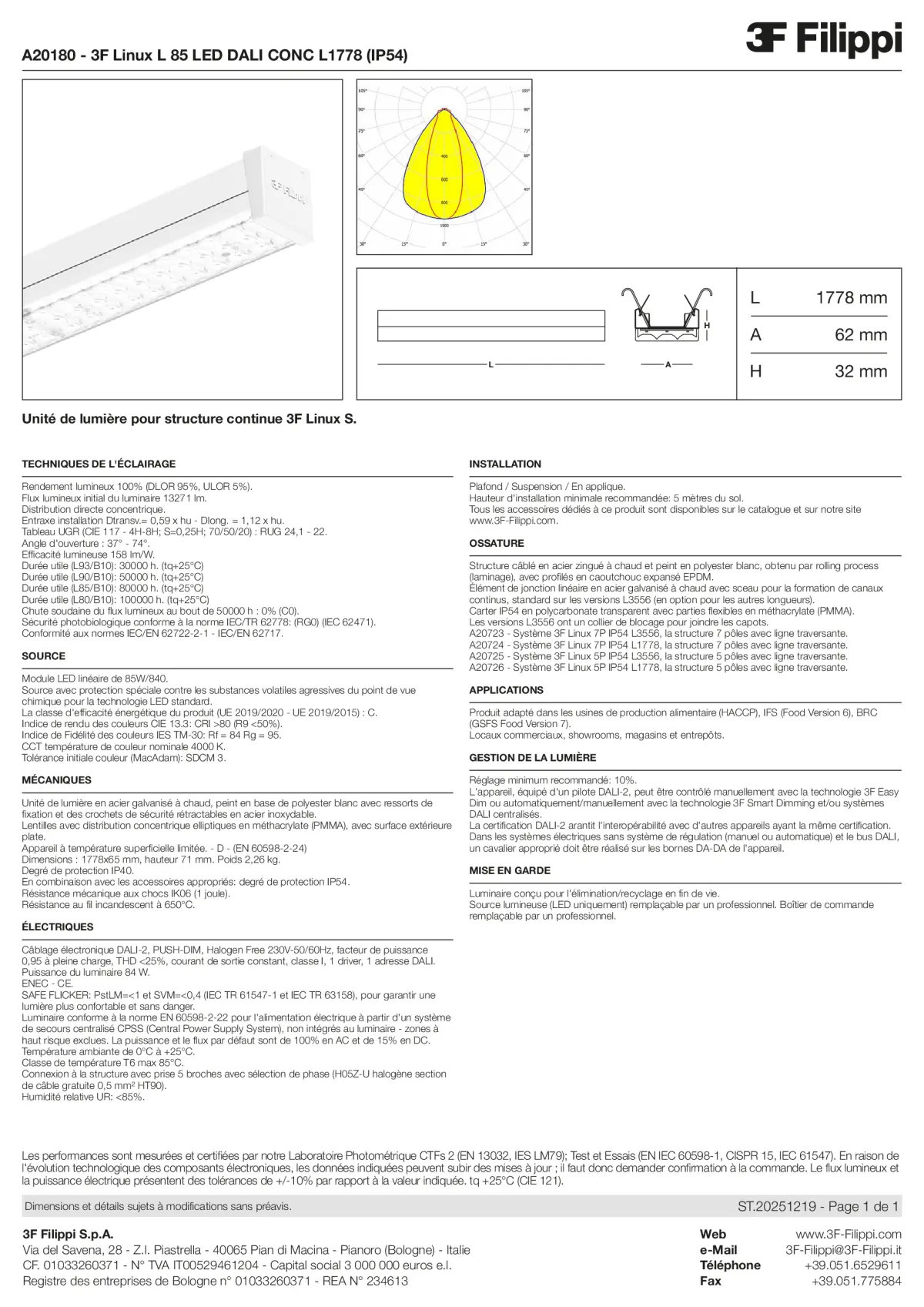 A20180 - 3F Linux L 85 LED DALI CONC L1778 (IP54) - Datasheet - fr