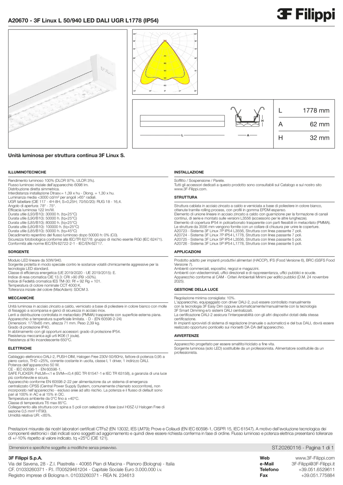 A20670 - 3F Linux L 50-940 LED DALI UGR L1778 (IP54) - Datasheet - it