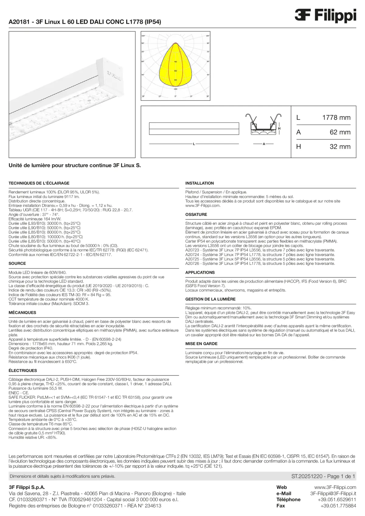 A20181 - 3F Linux L 60 LED DALI CONC L1778 (IP54) - Datasheet - fr