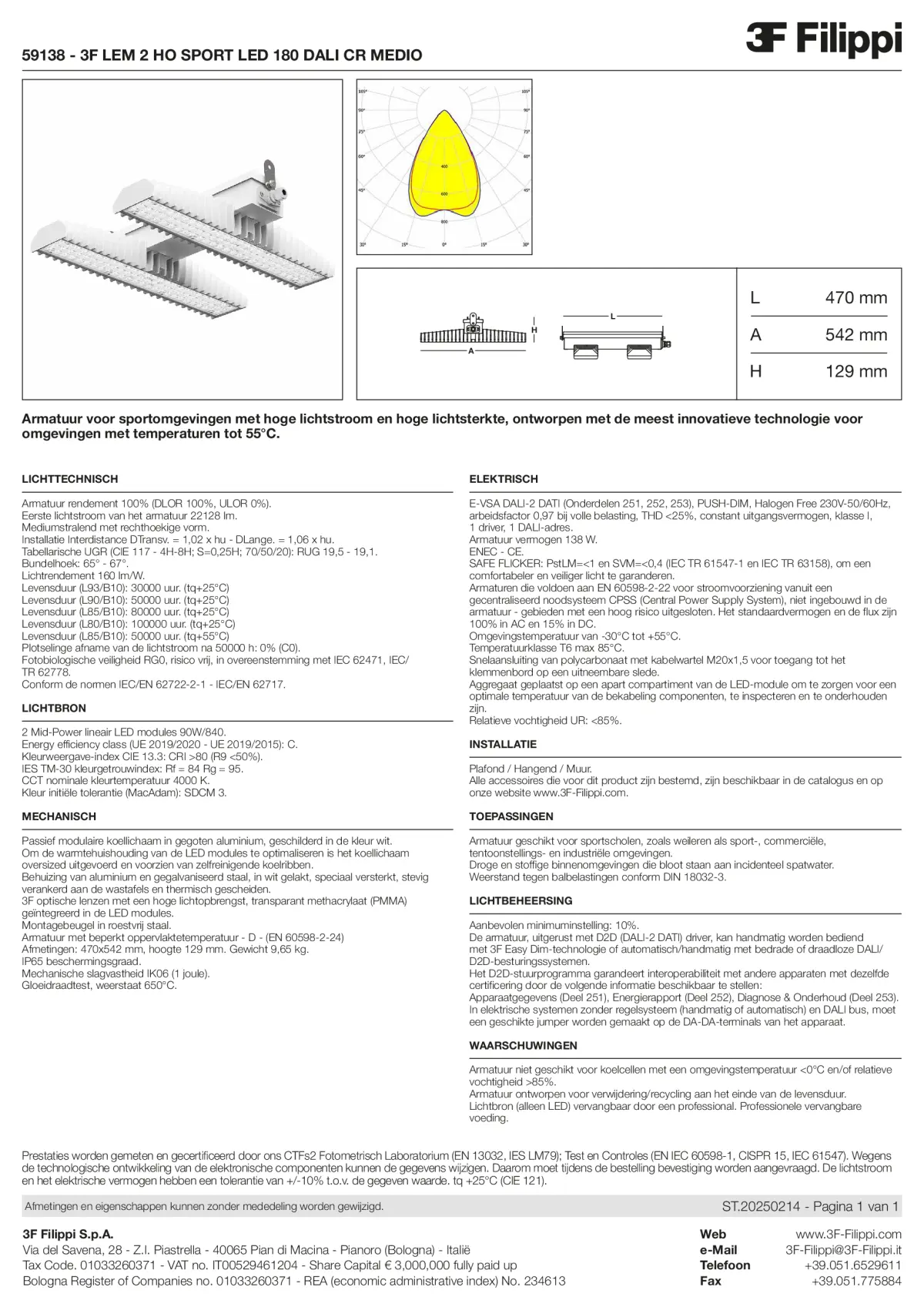 59138 - 3F LEM 2 HO SPORT LED 180 DALI CR MEDIO - Datasheet - nl