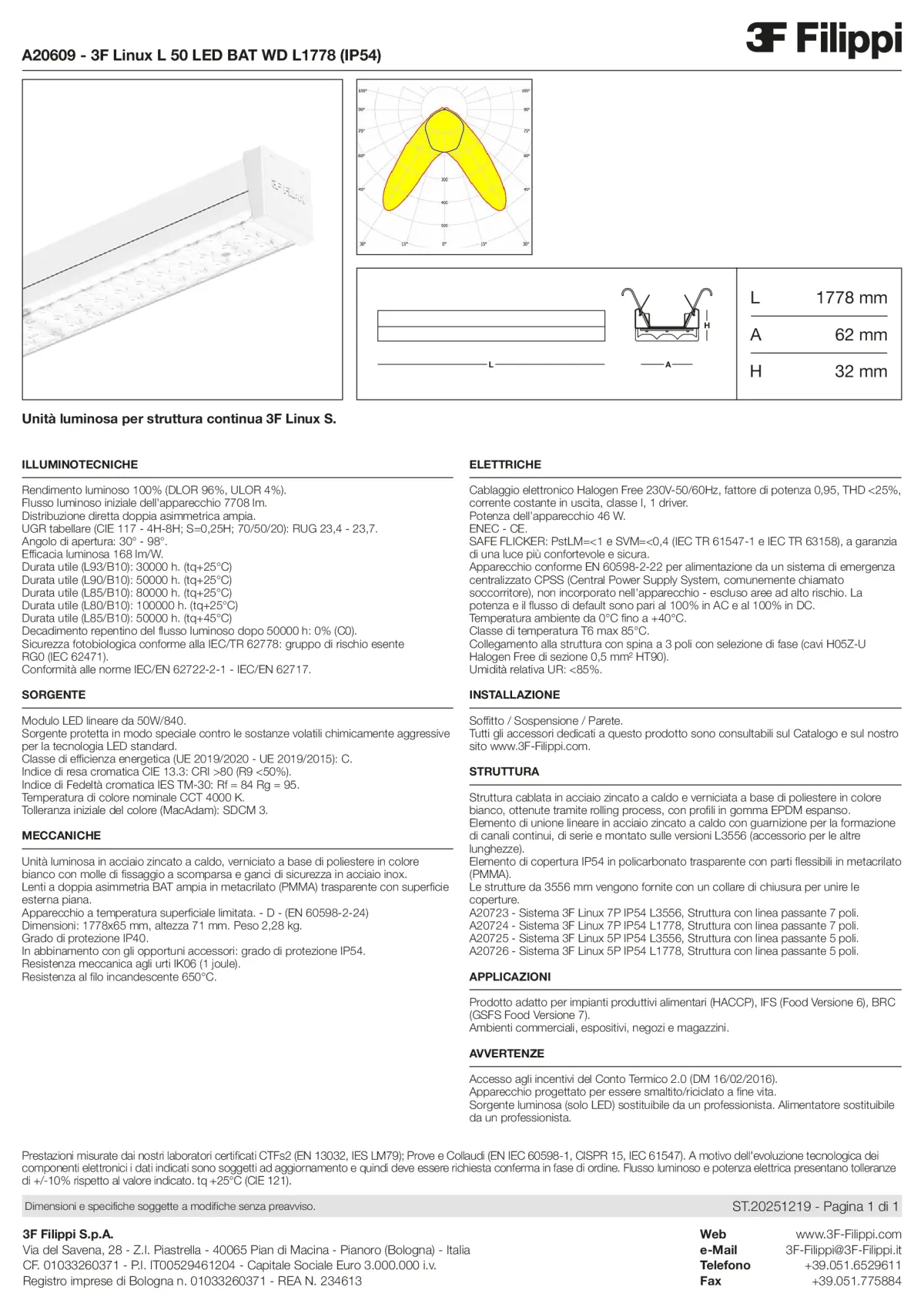 A20609 - 3F Linux L 50 LED BAT WD L1778 (IP54) - Datasheet - it