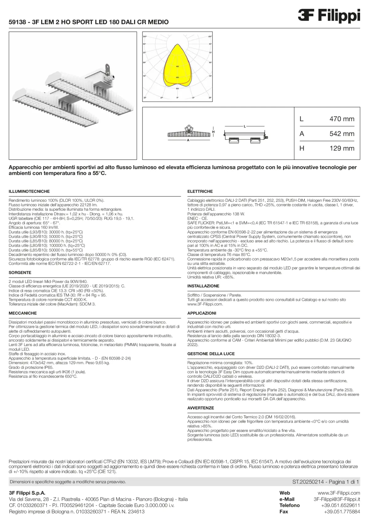 59138 - 3F LEM 2 HO SPORT LED 180 DALI CR MEDIO - Datasheet - it