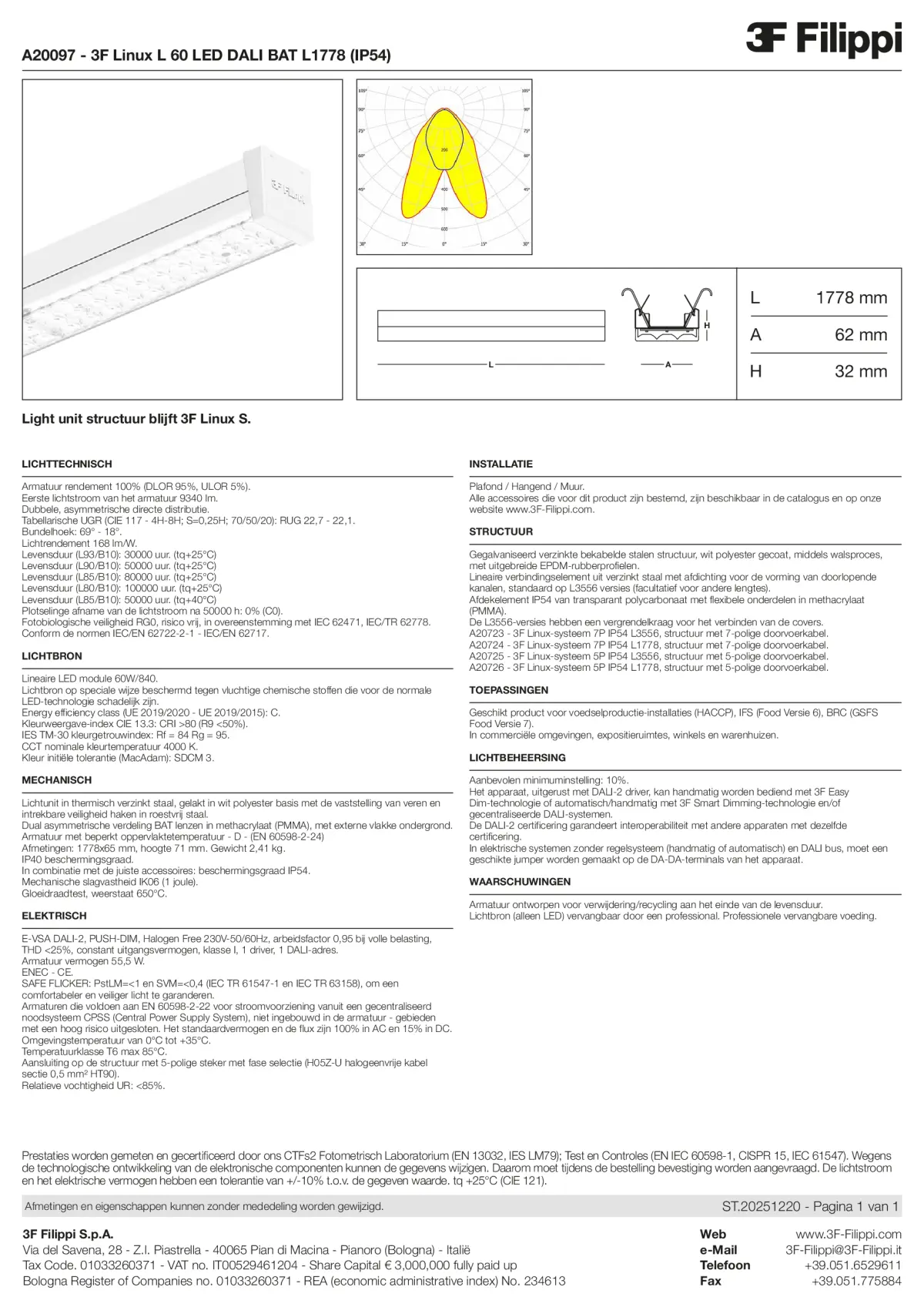 A20097 - 3F Linux L 60 LED DALI BAT L1778 (IP54) - Datasheet - nl