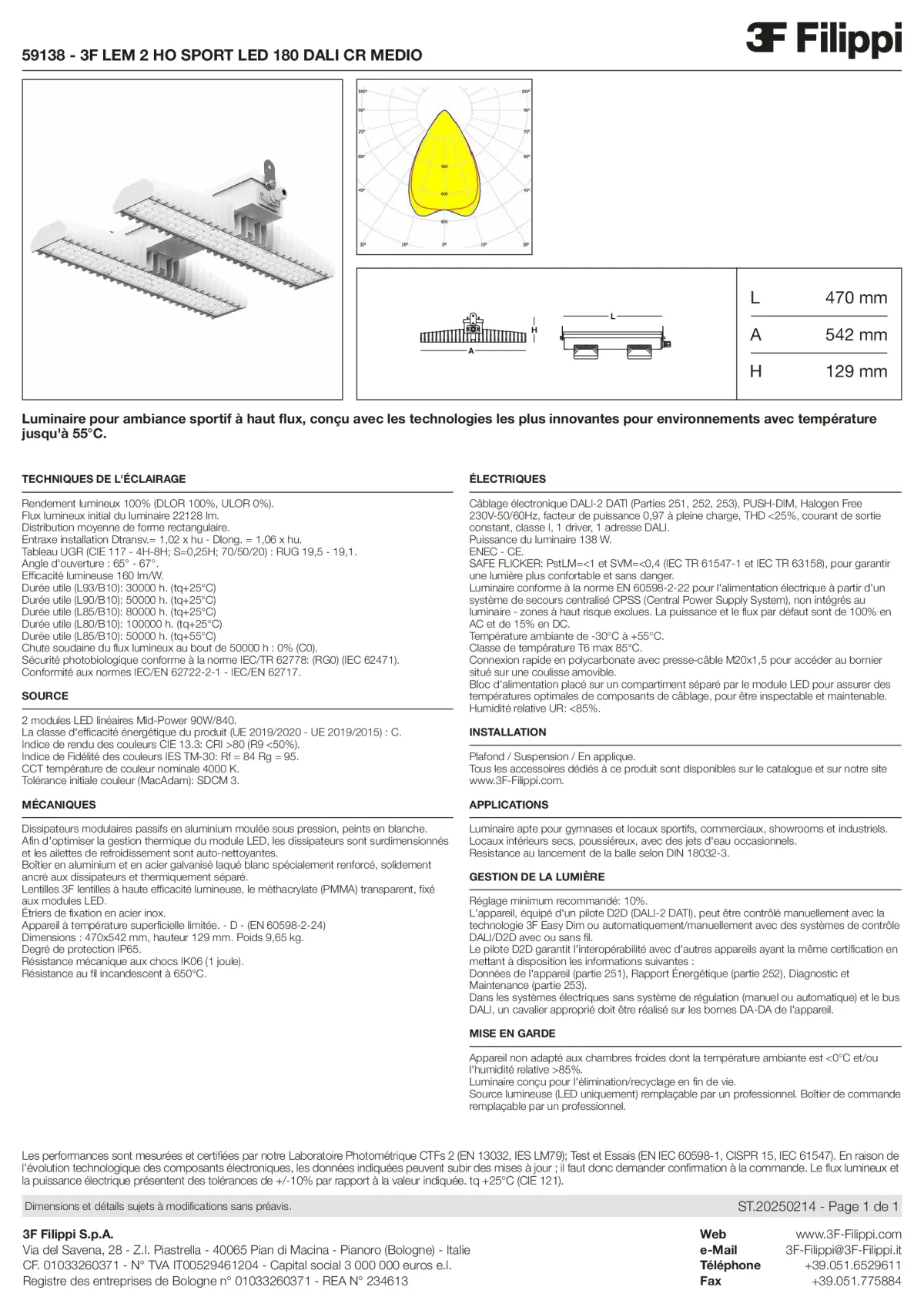 59138 - 3F LEM 2 HO SPORT LED 180 DALI CR MEDIO - Datasheet - fr