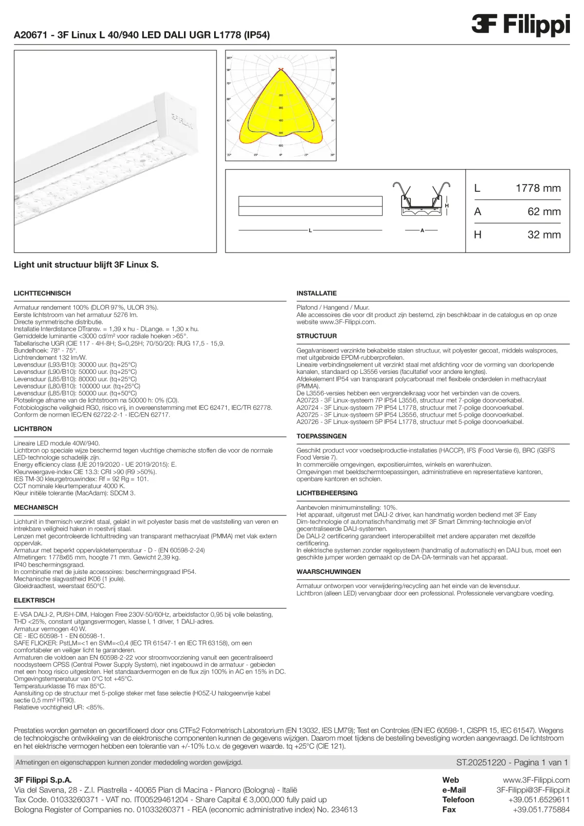 A20671 - 3F Linux L 40-940 LED DALI UGR L1778 (IP54) - Datasheet - nl
