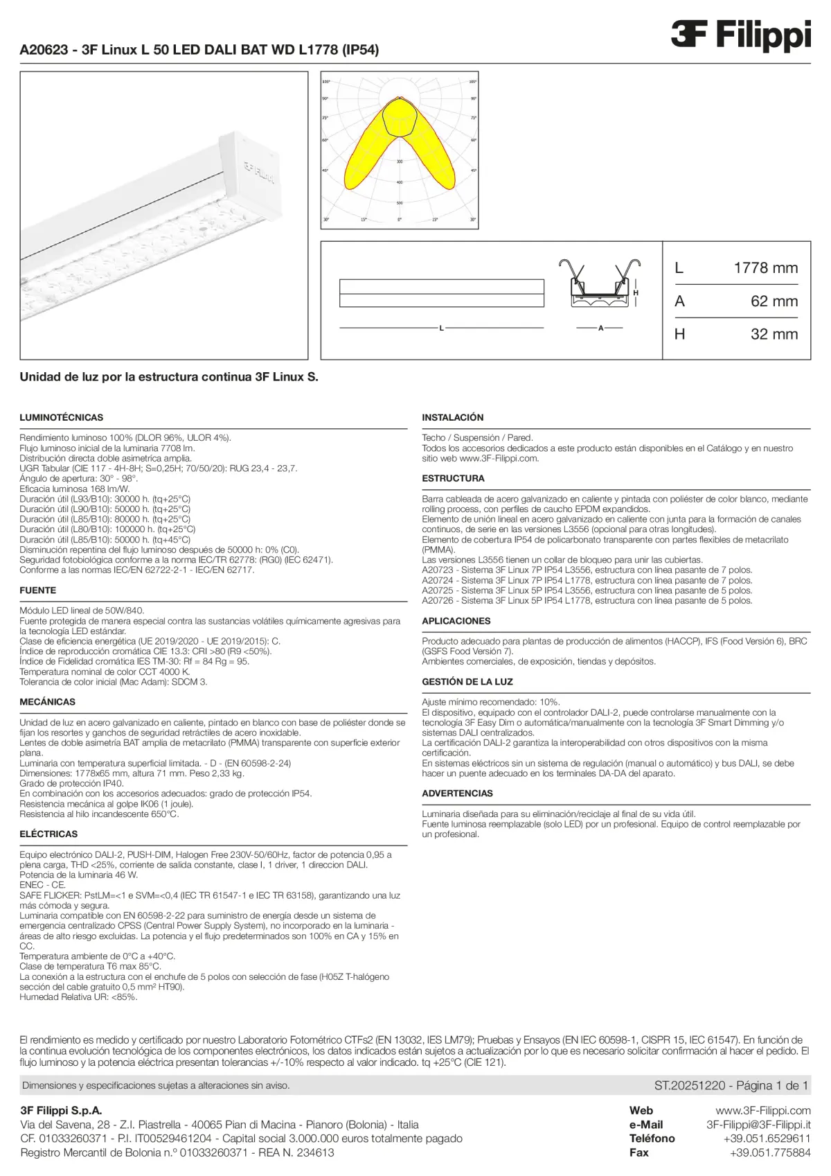 A20623 - 3F Linux L 50 LED DALI BAT WD L1778 (IP54) - Datasheet - es