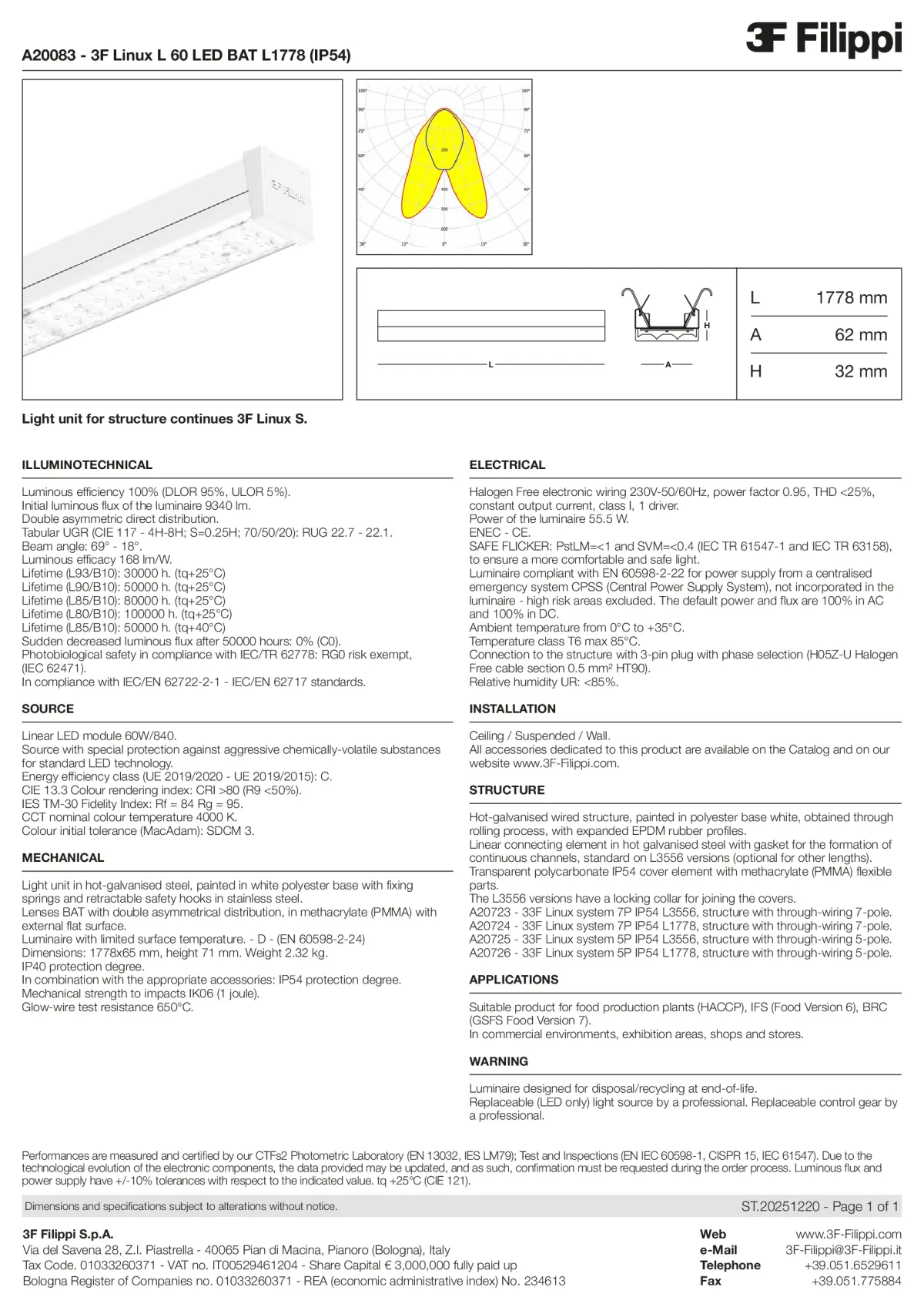 A20083 - 3F Linux L 60 LED BAT L1778 (IP54) - Datasheet - en