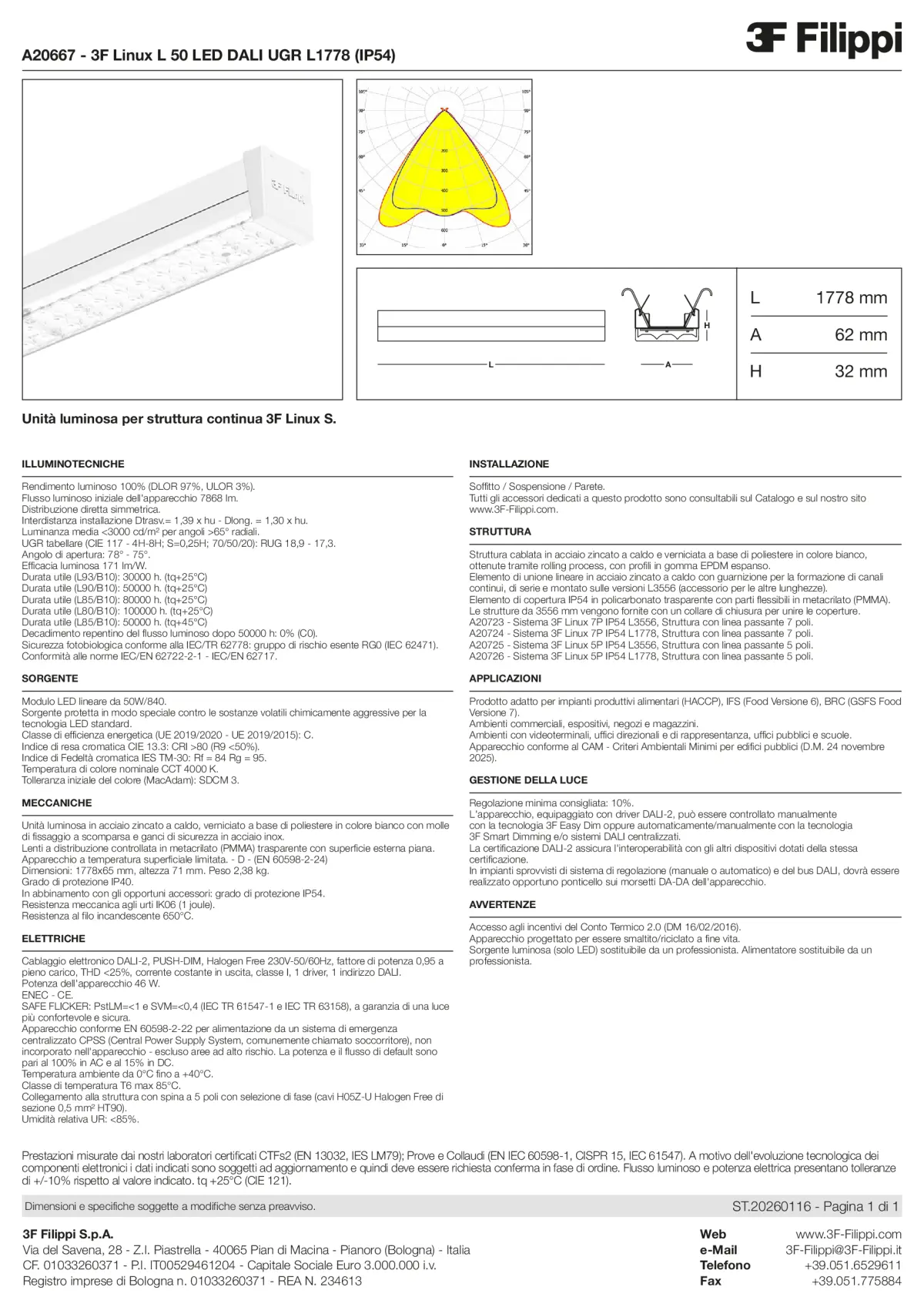 A20667 - 3F Linux L 50 LED DALI UGR L1778 (IP54) - Datasheet - it