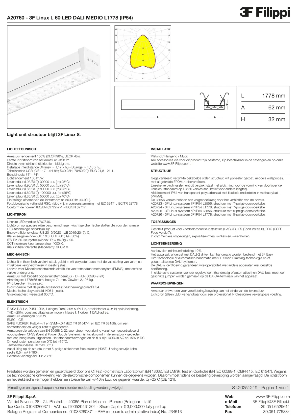 A20760 - 3F Linux L 60 LED DALI MEDIO L1778 (IP54) - Datasheet - nl